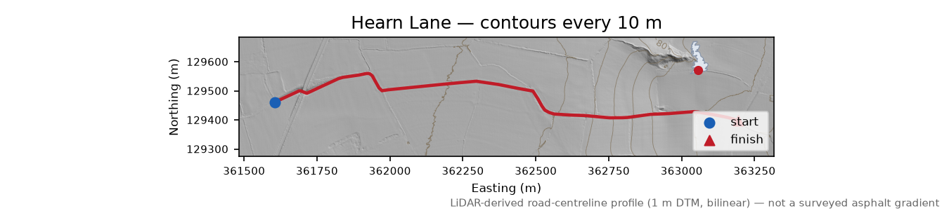 Hearn Lane LiDAR hillshade map with contours