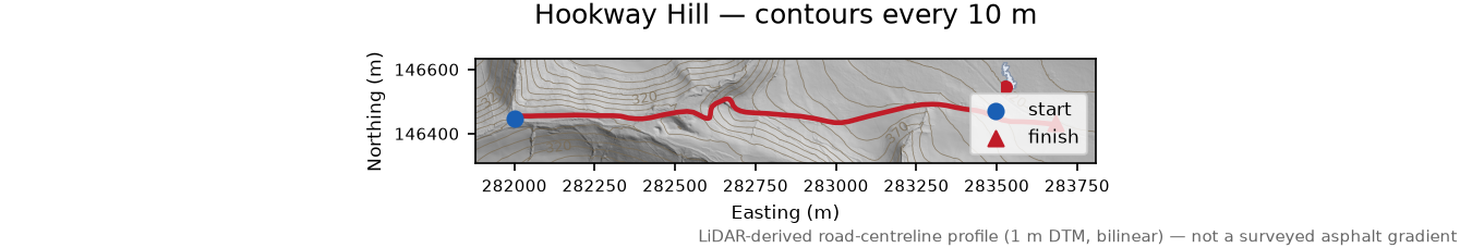 Hookway Hill LiDAR hillshade map with contours