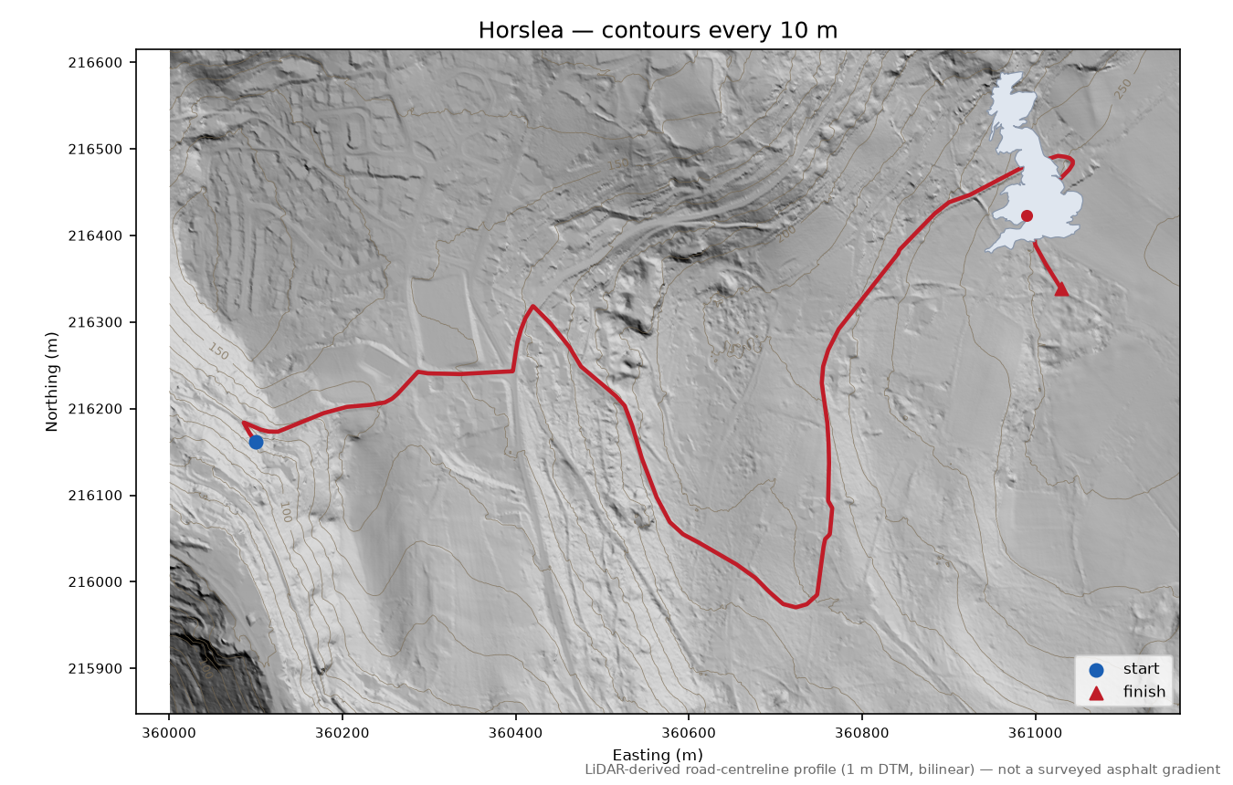 Horslea LiDAR hillshade map with contours