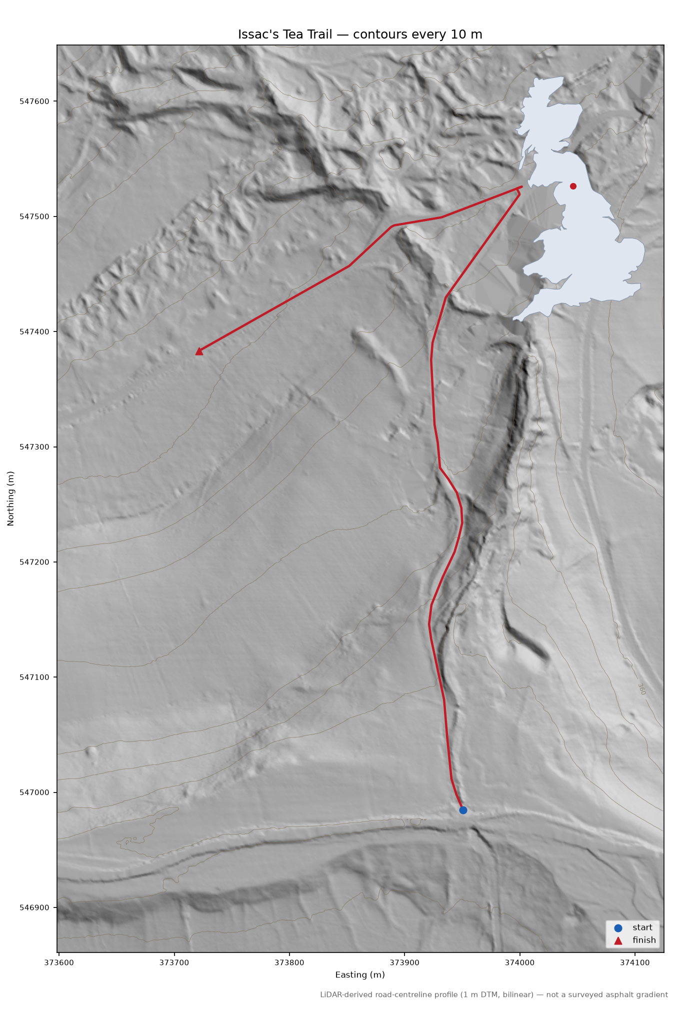 Issac's Tea Trail LiDAR hillshade map with contours