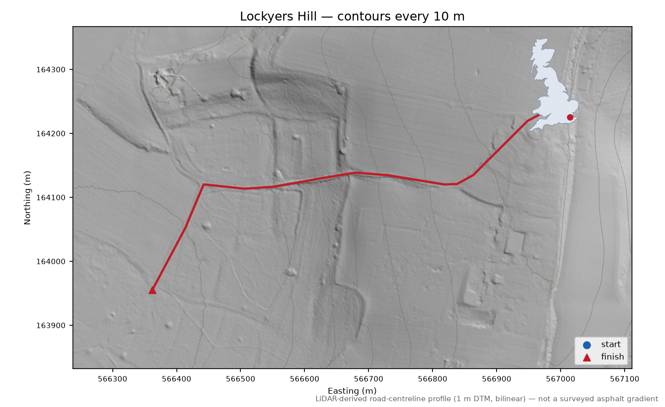 Lockyers Hill LiDAR hillshade map with contours