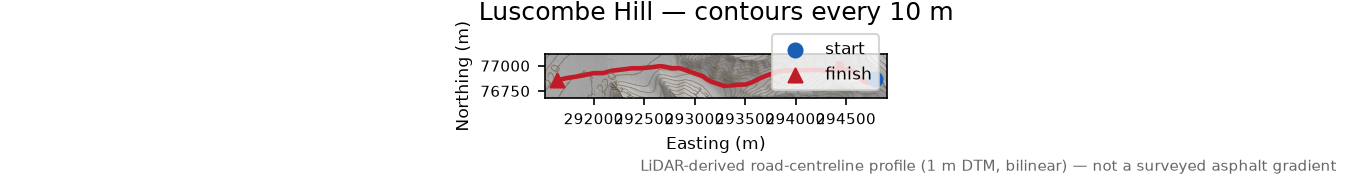Luscombe Hill LiDAR hillshade map with contours