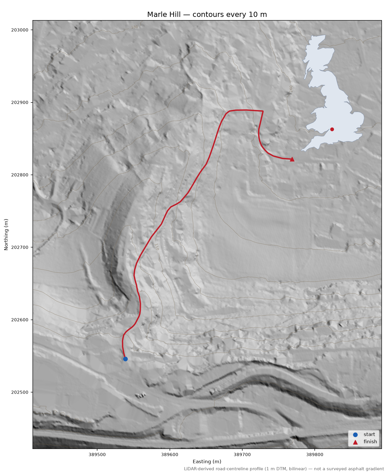 Marle Hill LiDAR hillshade map with contours