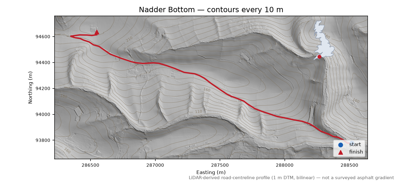 Nadder Bottom LiDAR hillshade map with contours
