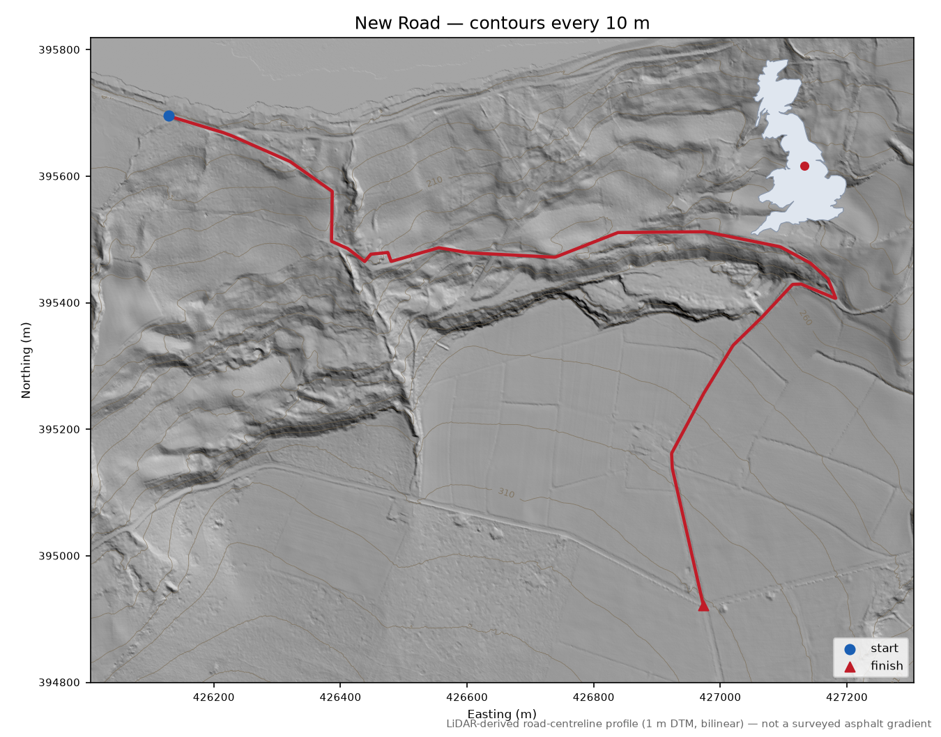 New Road LiDAR hillshade map with contours
