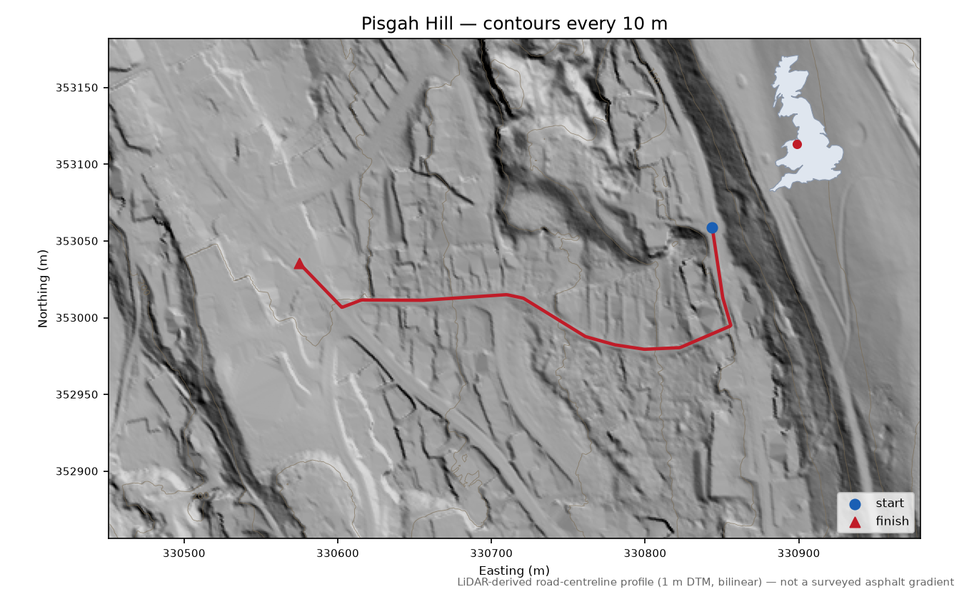 Pisgah Hill LiDAR hillshade map with contours