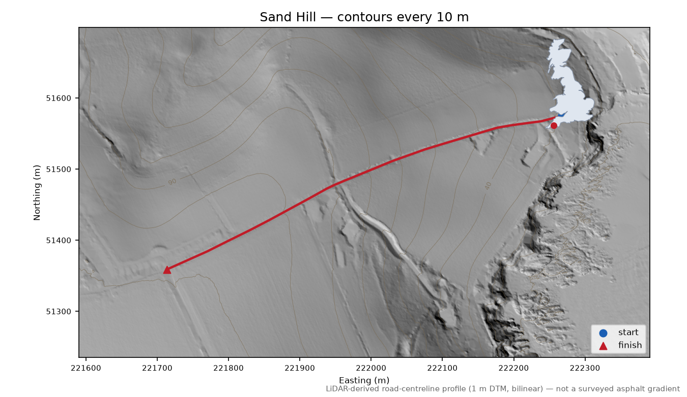 Sand Hill LiDAR hillshade map with contours