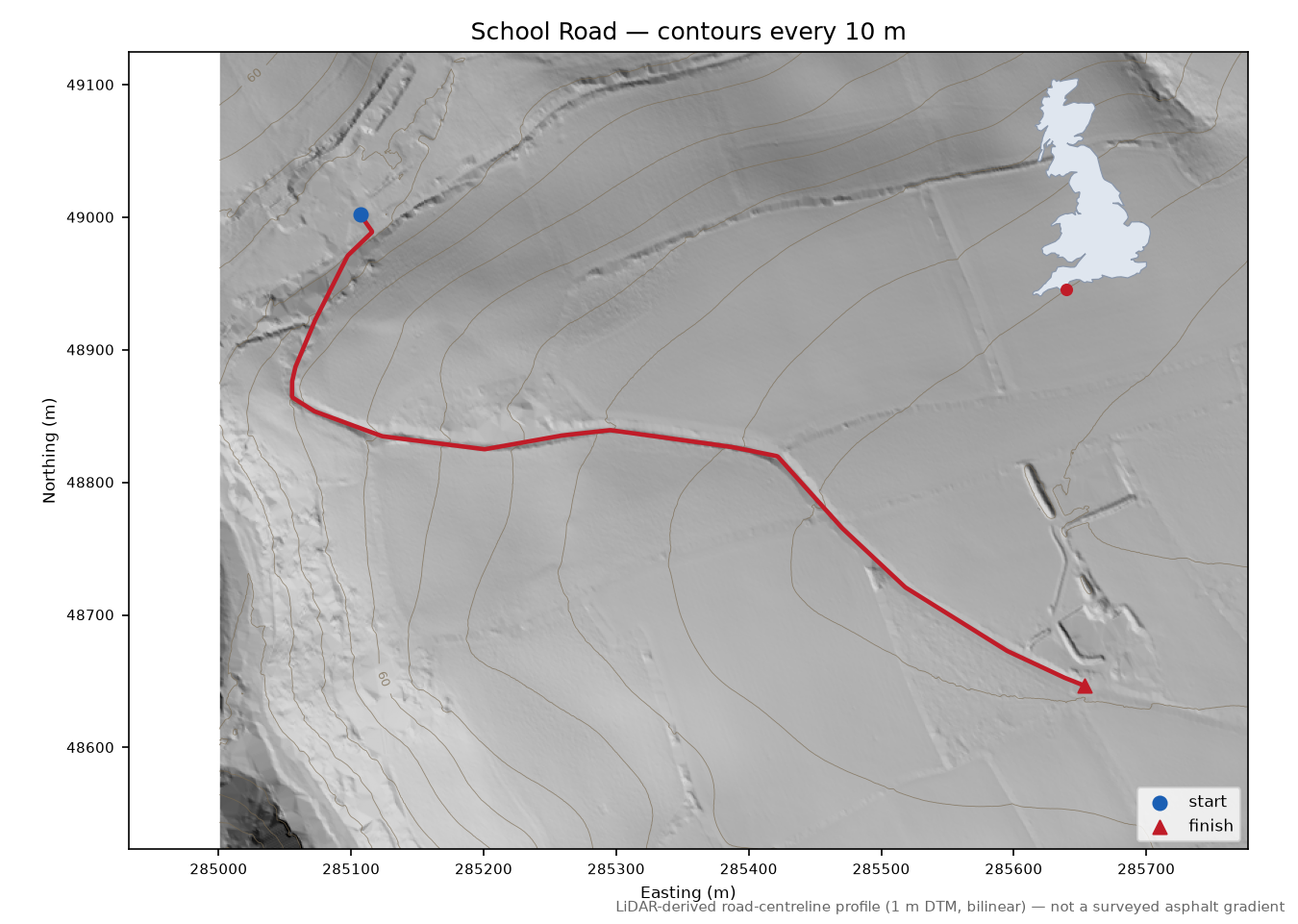 School Road LiDAR hillshade map with contours
