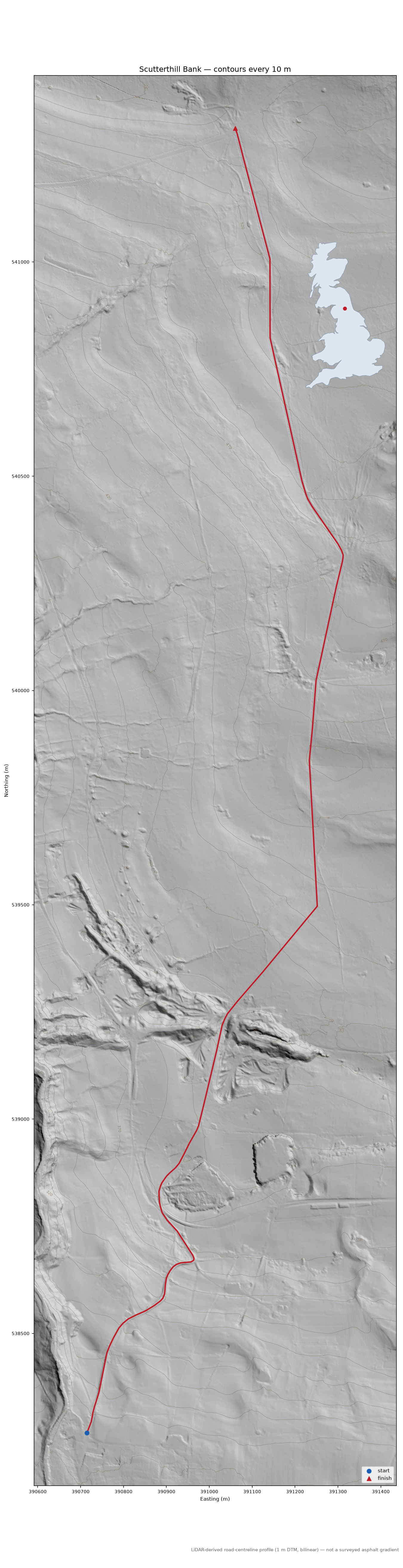 Scutterthill Bank LiDAR hillshade map with contours