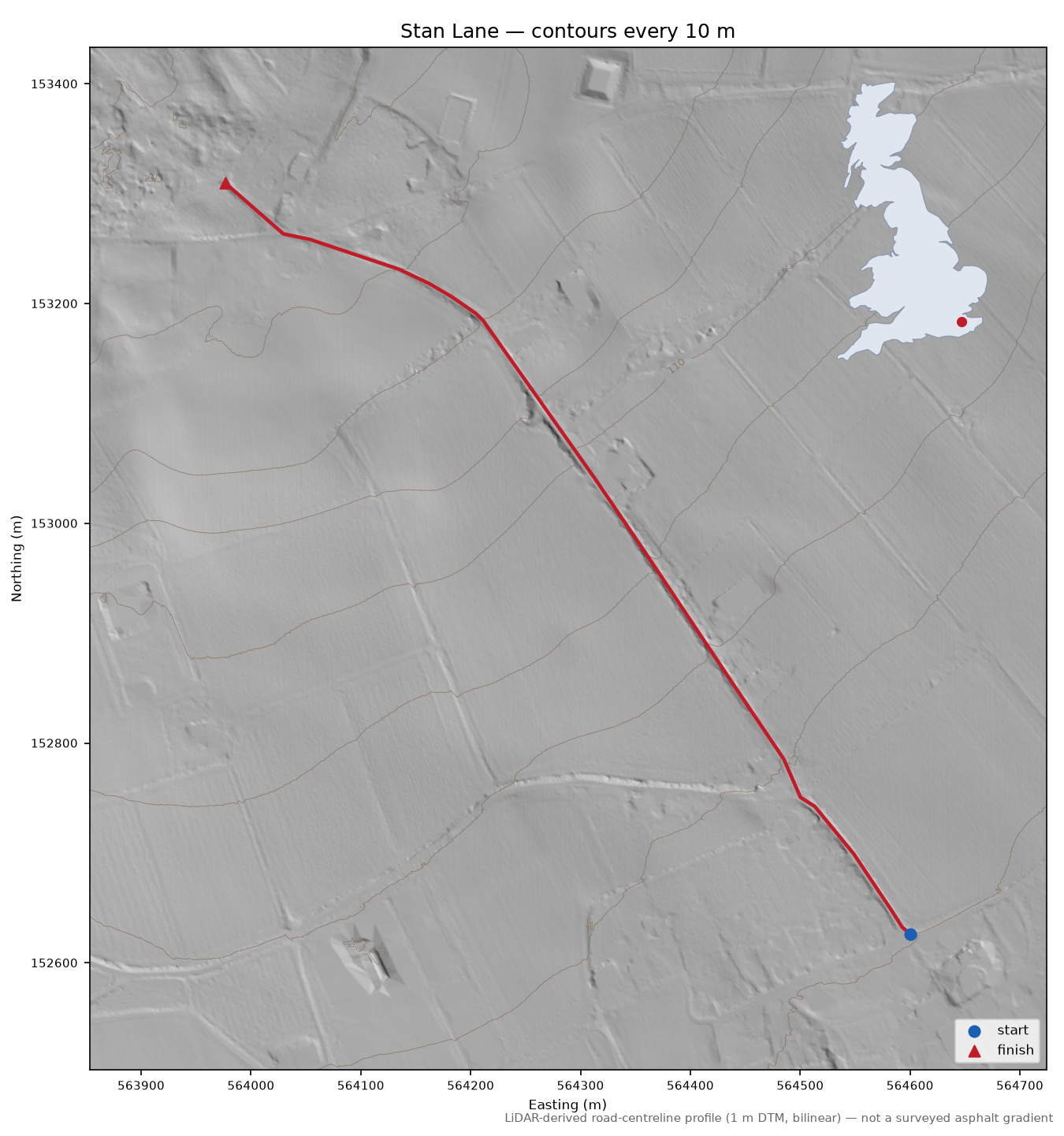 Stan Lane LiDAR hillshade map with contours