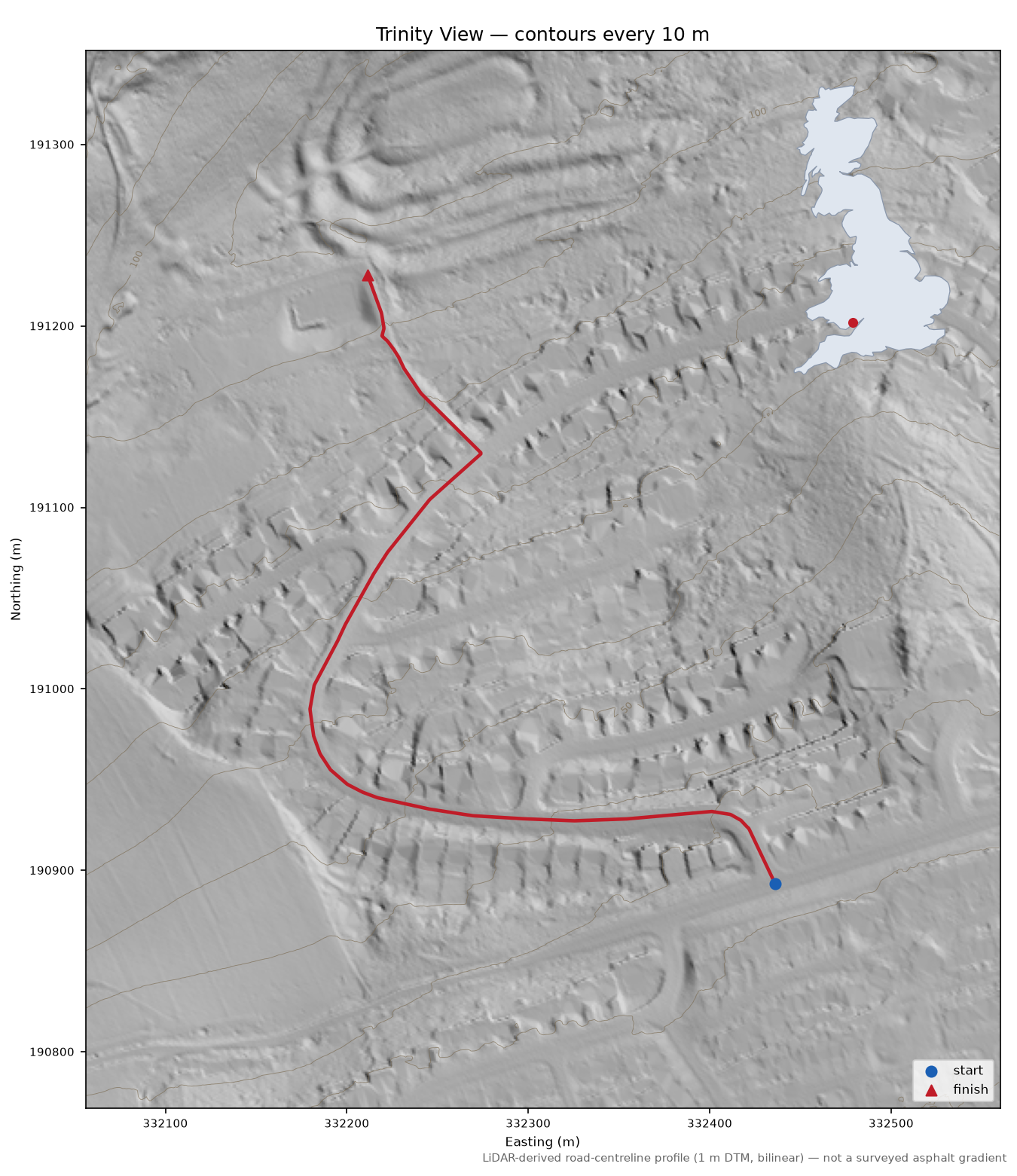 Trinity View LiDAR hillshade map with contours