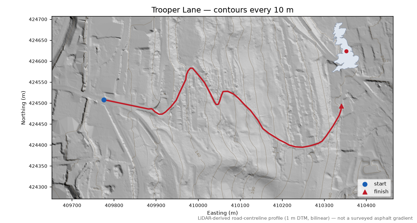 Trooper Lane LiDAR hillshade map with contours