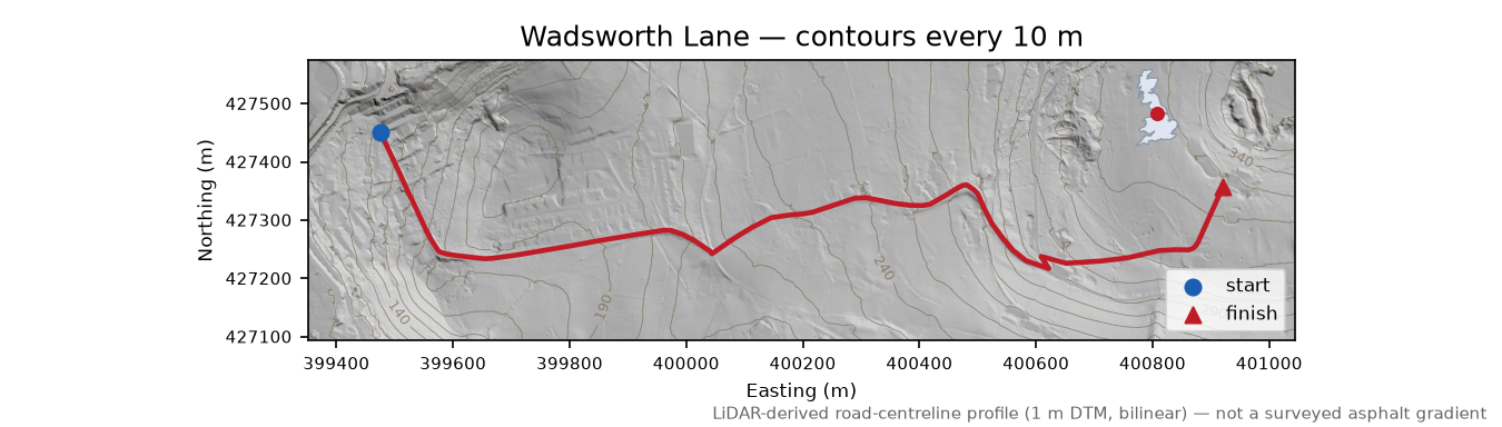 Wadsworth Lane LiDAR hillshade map with contours