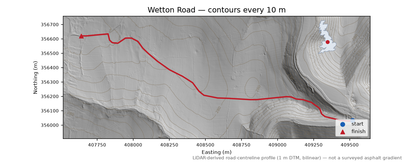 Wetton Road LiDAR hillshade map with contours