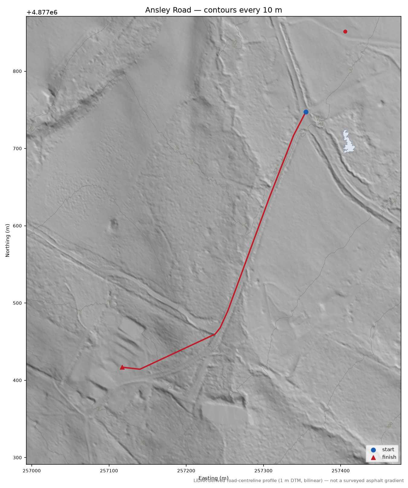 Ansley Road LiDAR hillshade map with contours