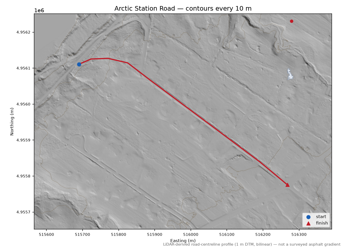 Arctic Station Road LiDAR hillshade map with contours