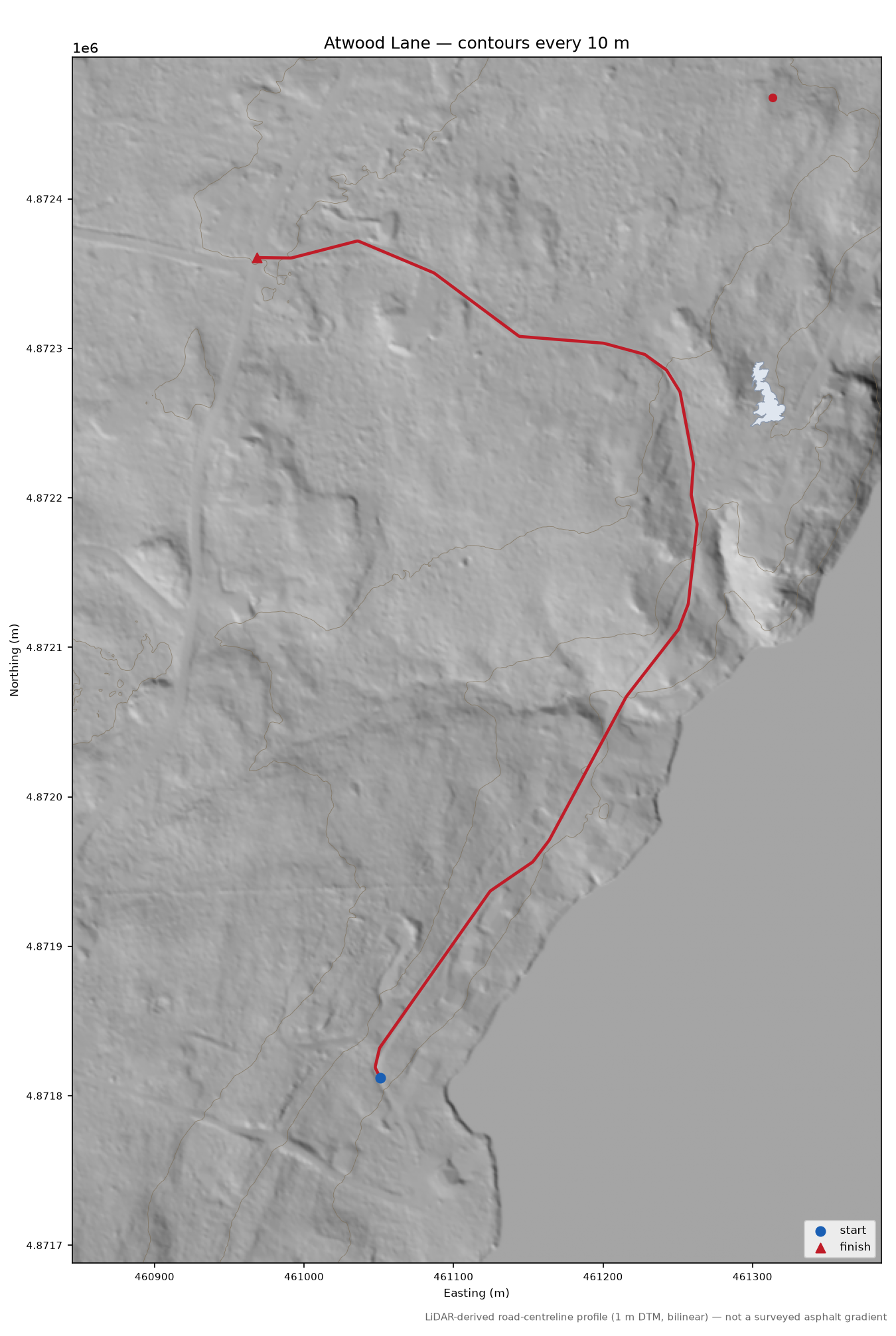 Atwood Lane LiDAR hillshade map with contours