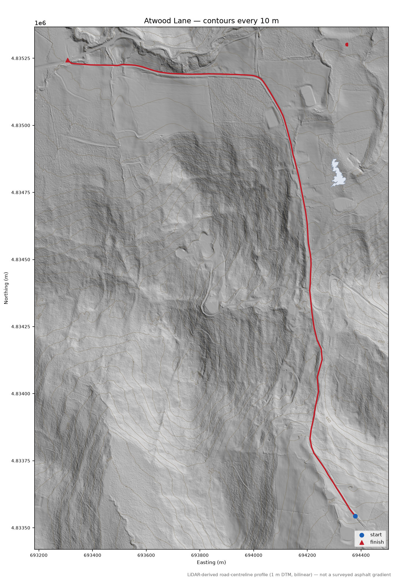 Atwood Lane LiDAR hillshade map with contours