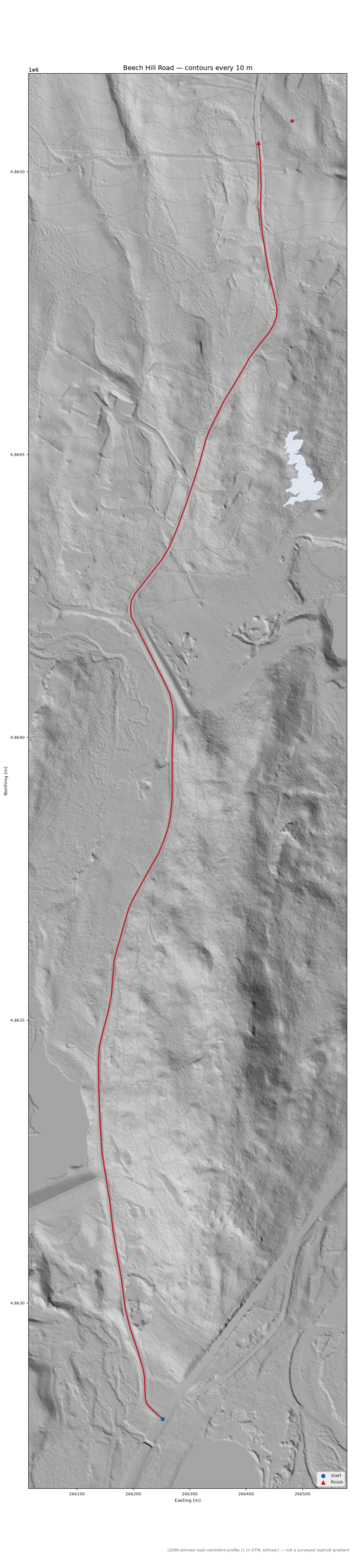 Beech Hill Road LiDAR hillshade map with contours