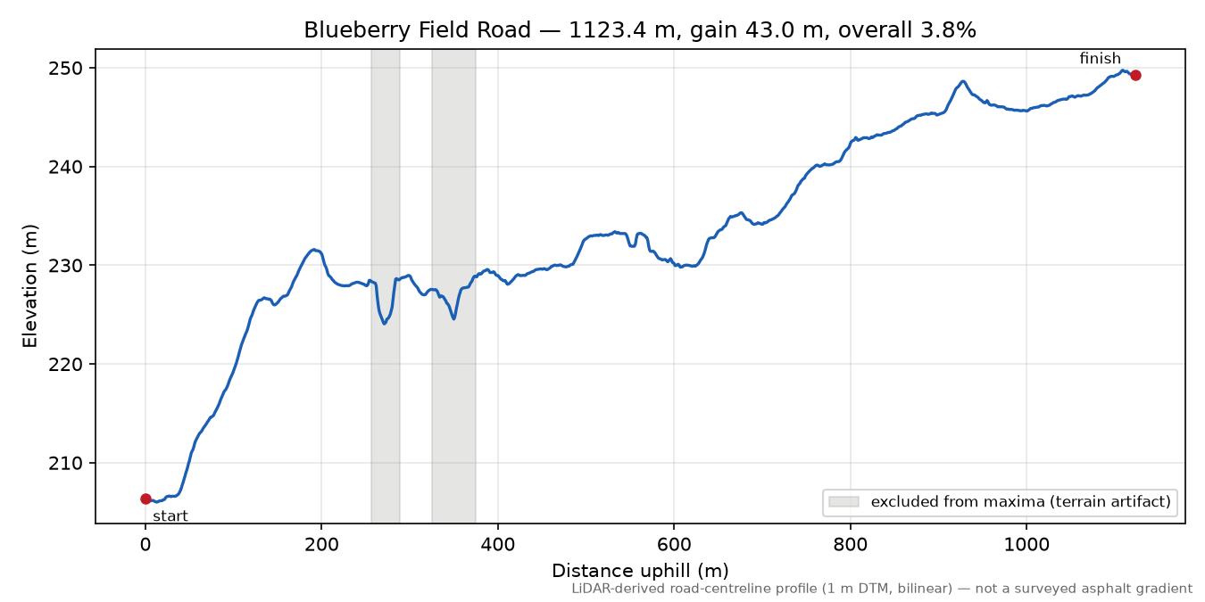 Blueberry Field Road elevation profile