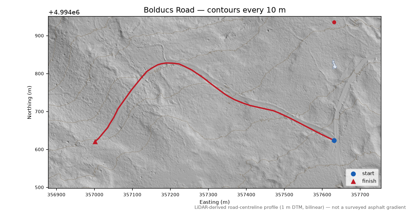 Bolducs Road LiDAR hillshade map with contours