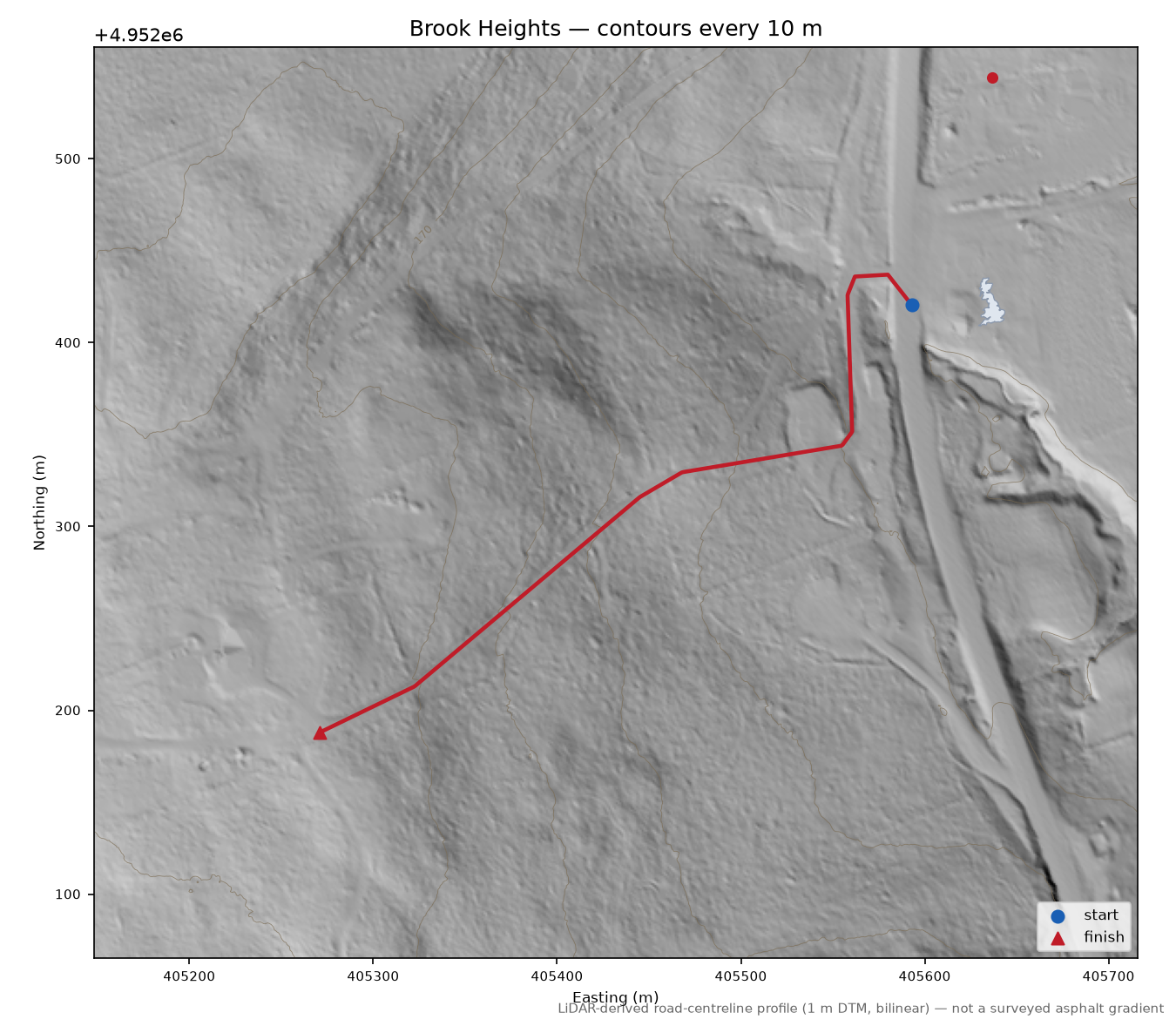 Brook Heights LiDAR hillshade map with contours