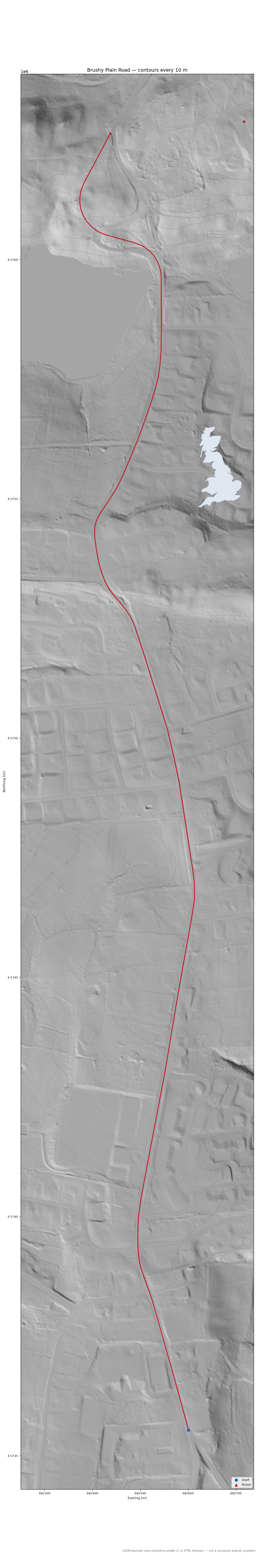 Brushy Plain Road LiDAR hillshade map with contours
