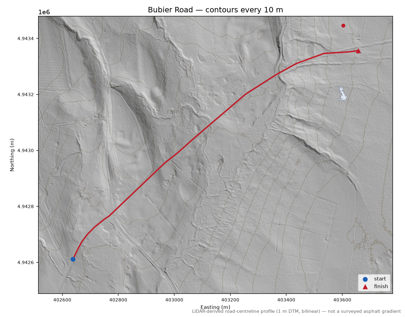 Bubier Road LiDAR hillshade map with contours