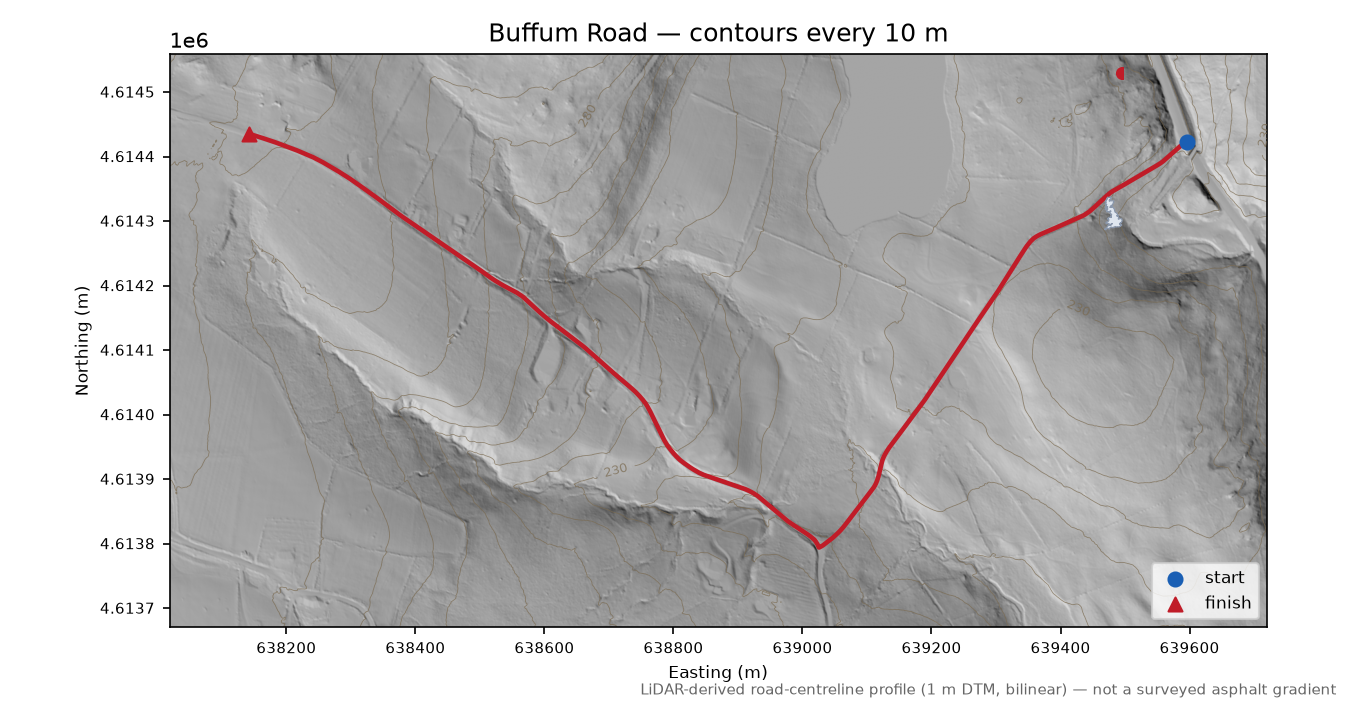 Buffum Road LiDAR hillshade map with contours