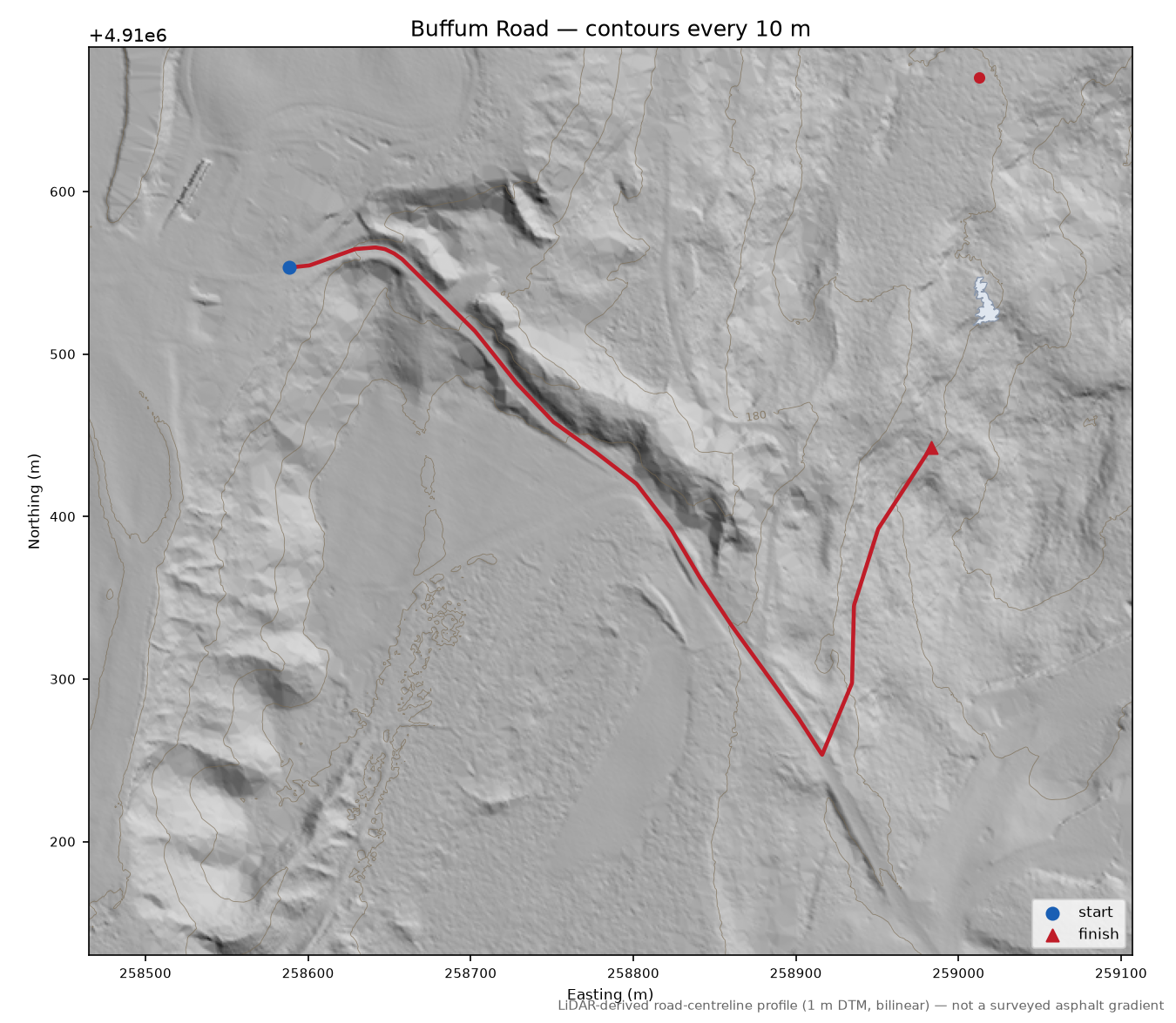 Buffum Road LiDAR hillshade map with contours