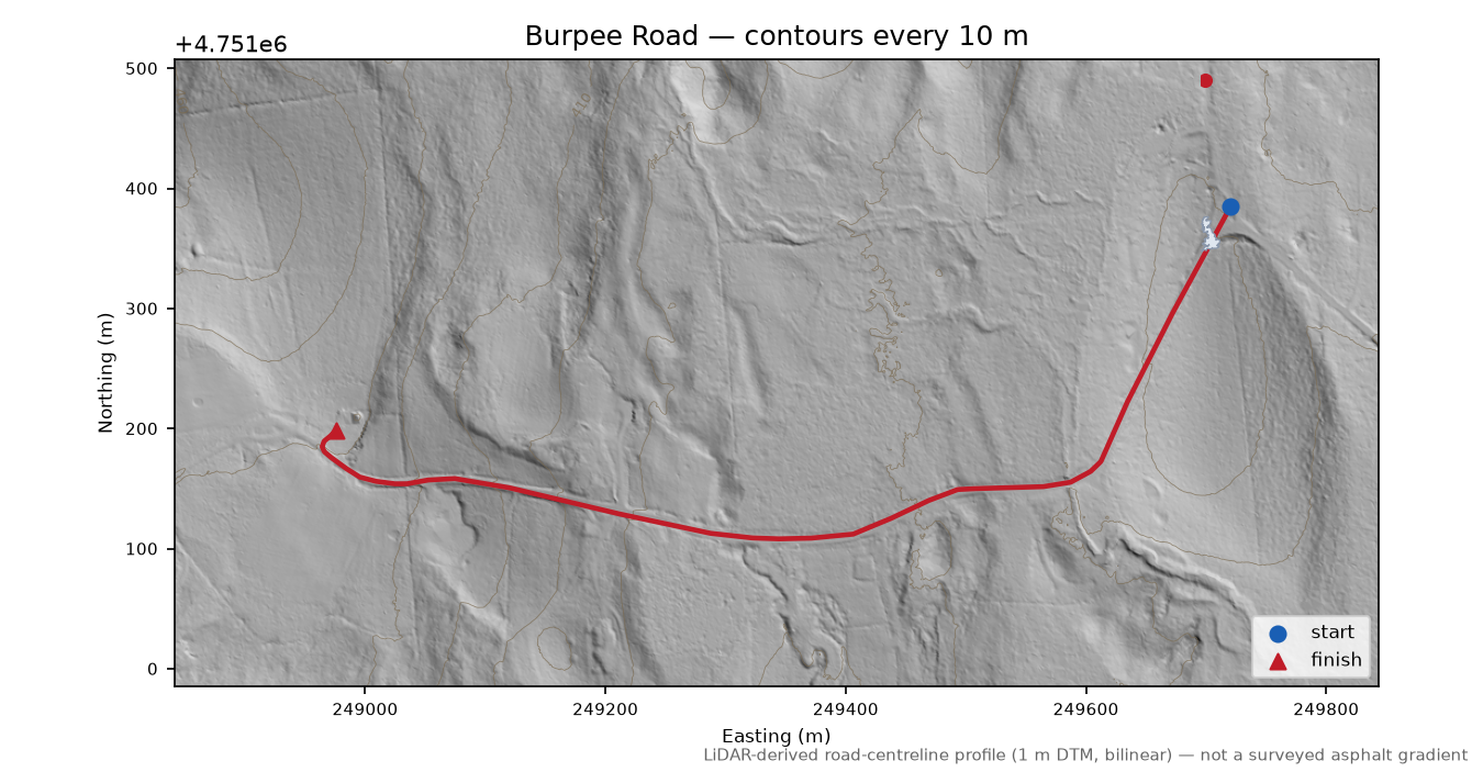 Burpee Road LiDAR hillshade map with contours