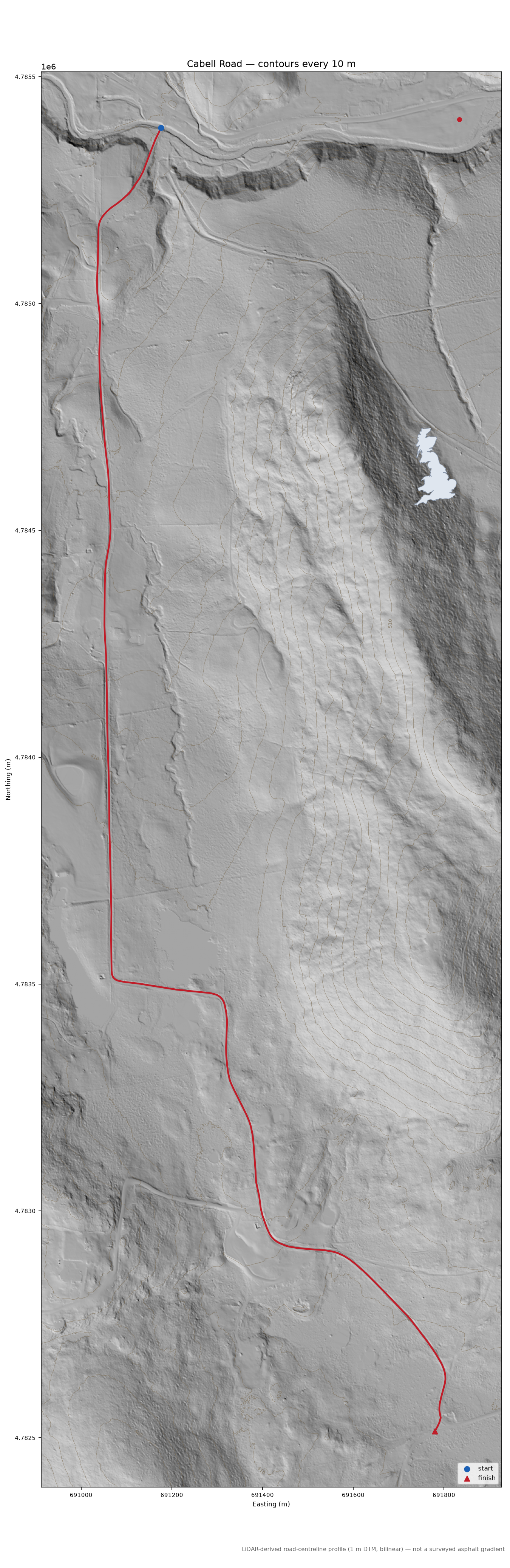 Cabell Road LiDAR hillshade map with contours