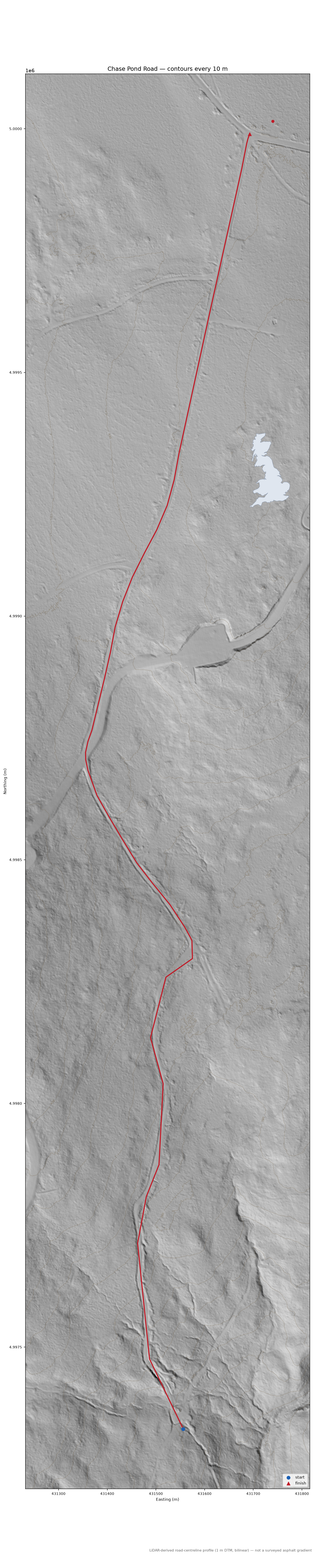 Chase Pond Road LiDAR hillshade map with contours