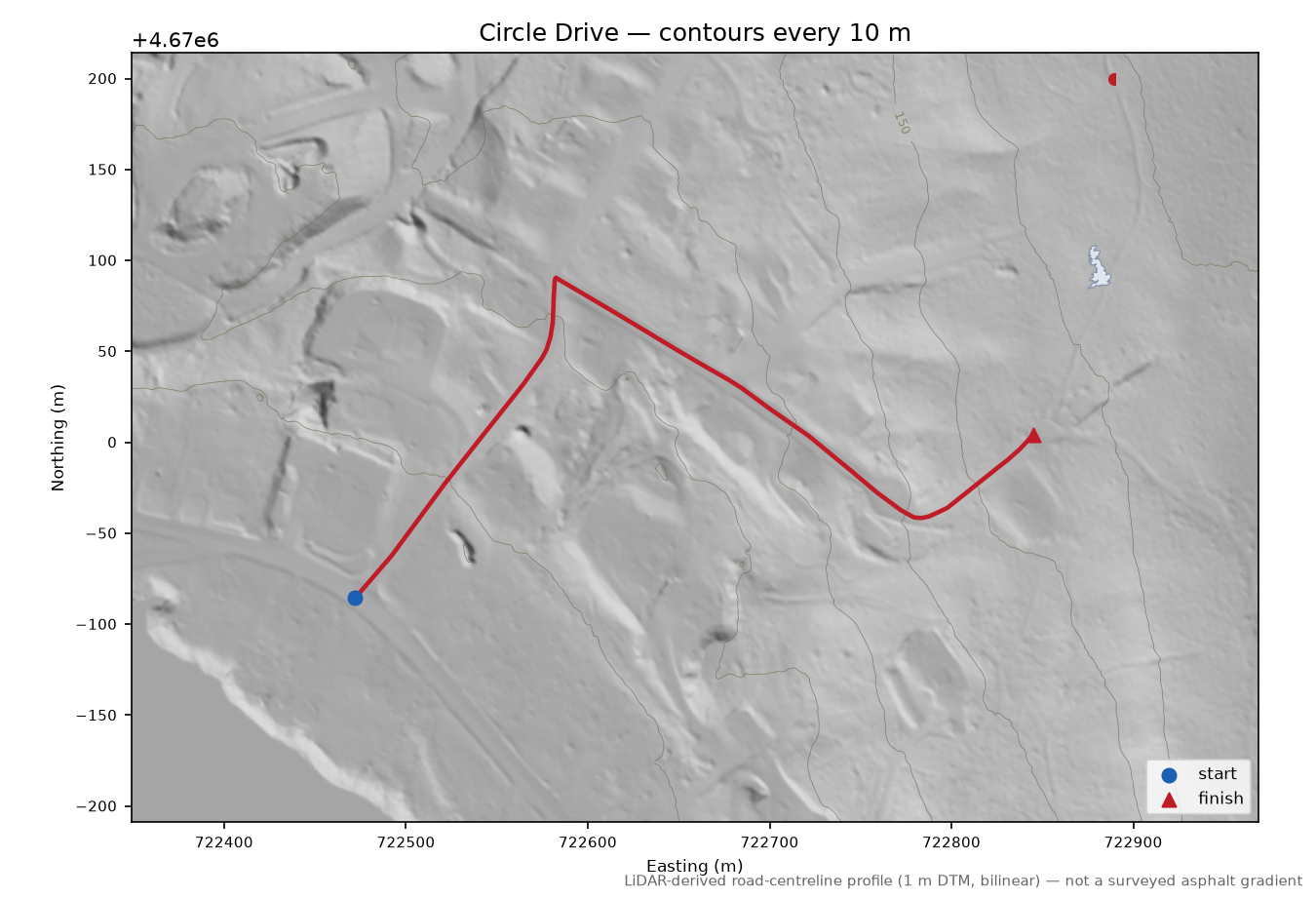 Circle Drive LiDAR hillshade map with contours