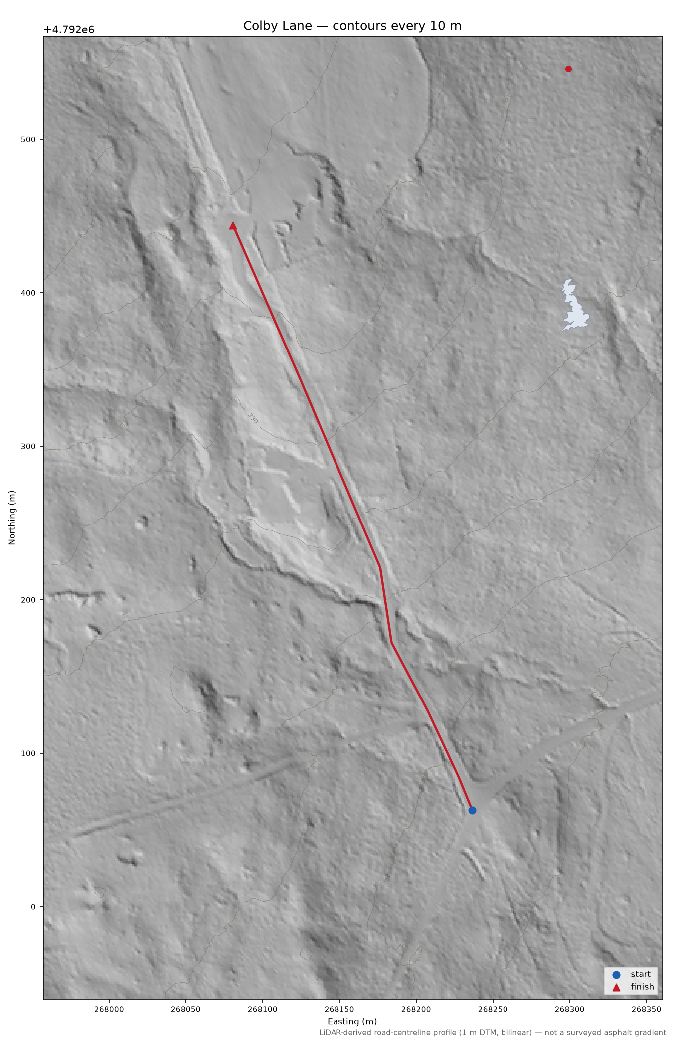 Colby Lane LiDAR hillshade map with contours