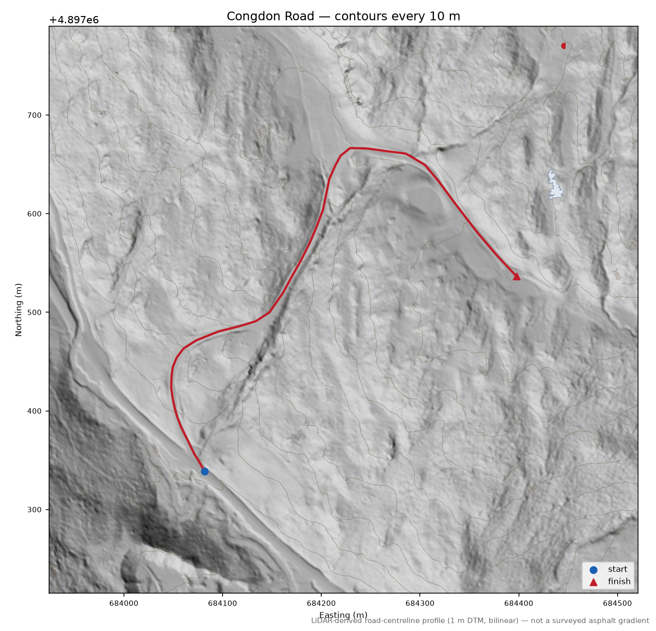 Congdon Road LiDAR hillshade map with contours