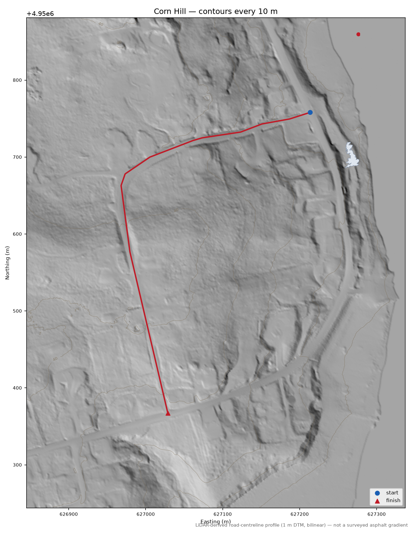 Corn Hill LiDAR hillshade map with contours