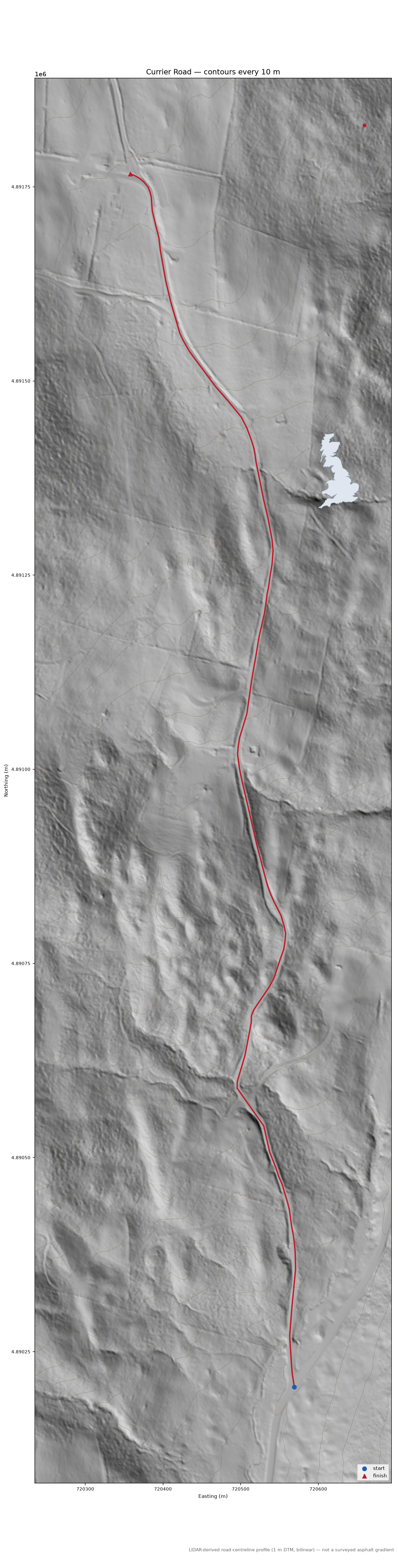 Currier Road LiDAR hillshade map with contours