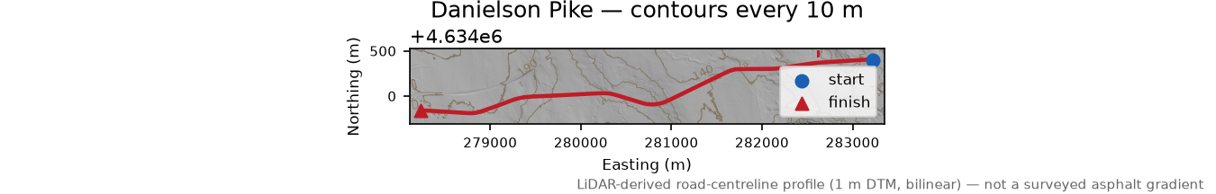 Danielson Pike LiDAR hillshade map with contours