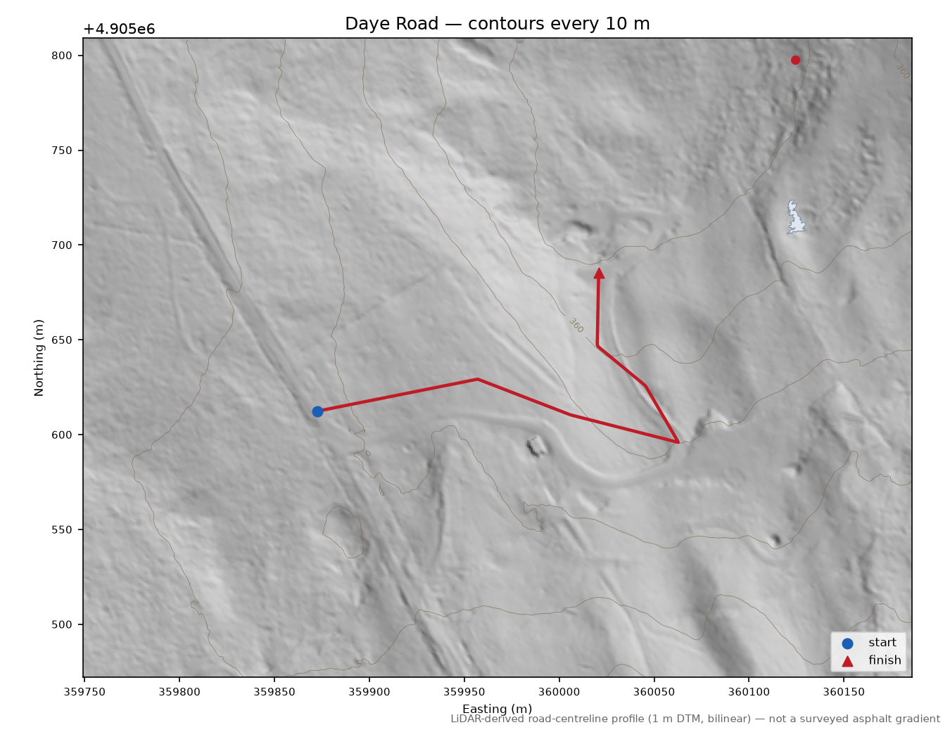 Daye Road LiDAR hillshade map with contours