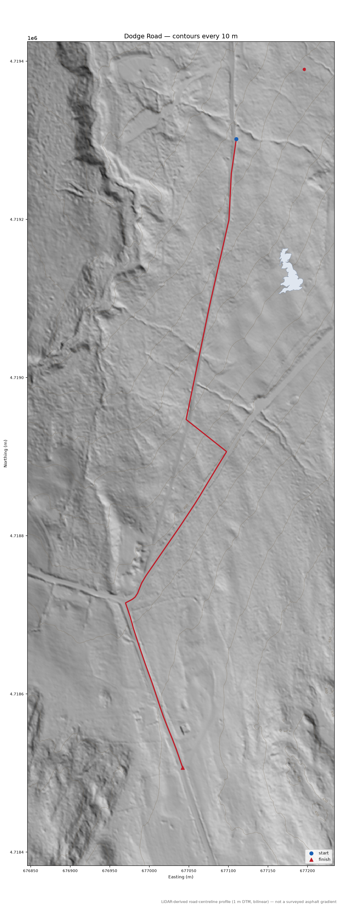 Dodge Road LiDAR hillshade map with contours