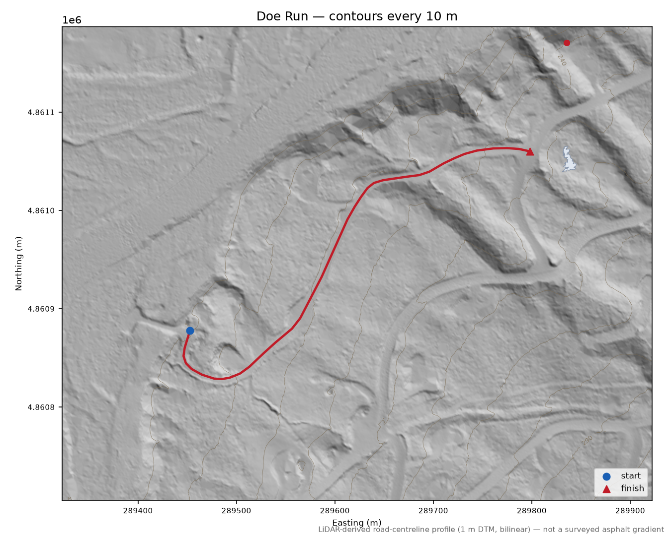 Doe Run LiDAR hillshade map with contours
