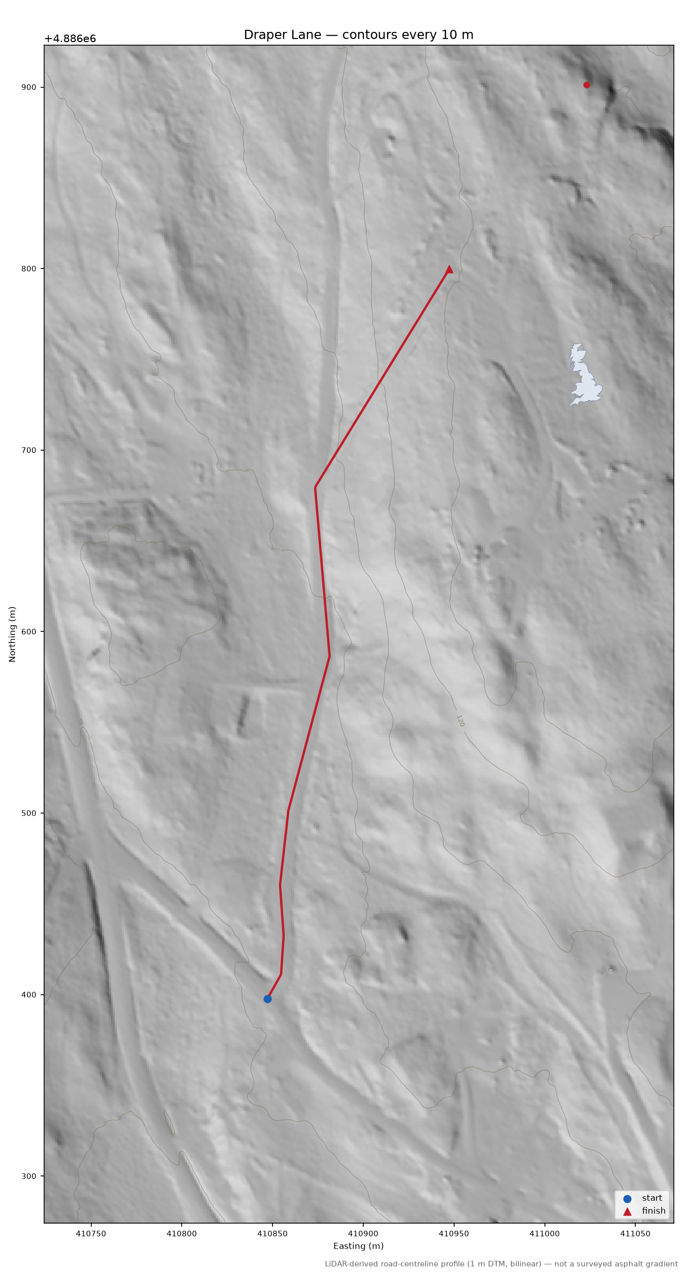 Draper Lane LiDAR hillshade map with contours