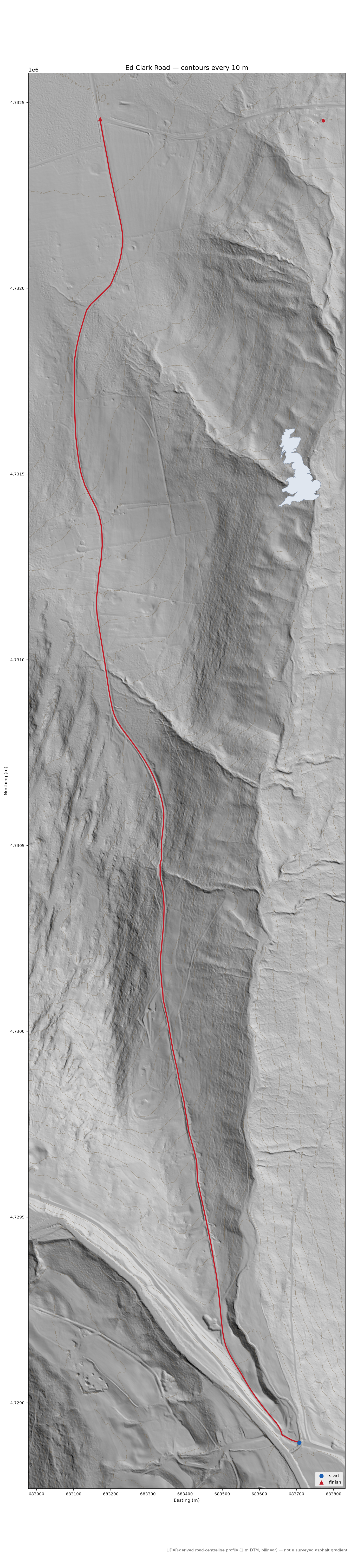 Ed Clark Road LiDAR hillshade map with contours