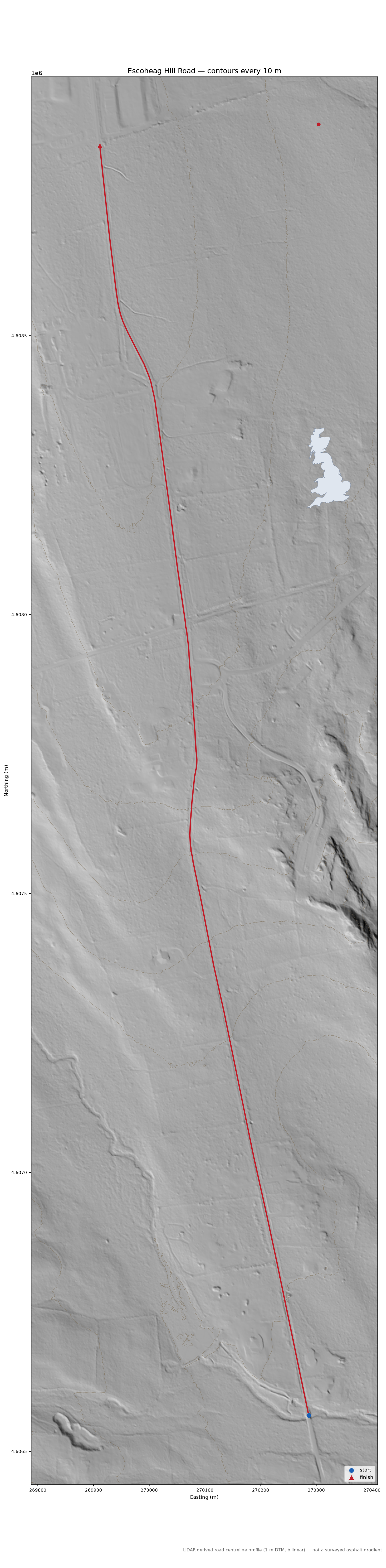 Escoheag Hill Road LiDAR hillshade map with contours
