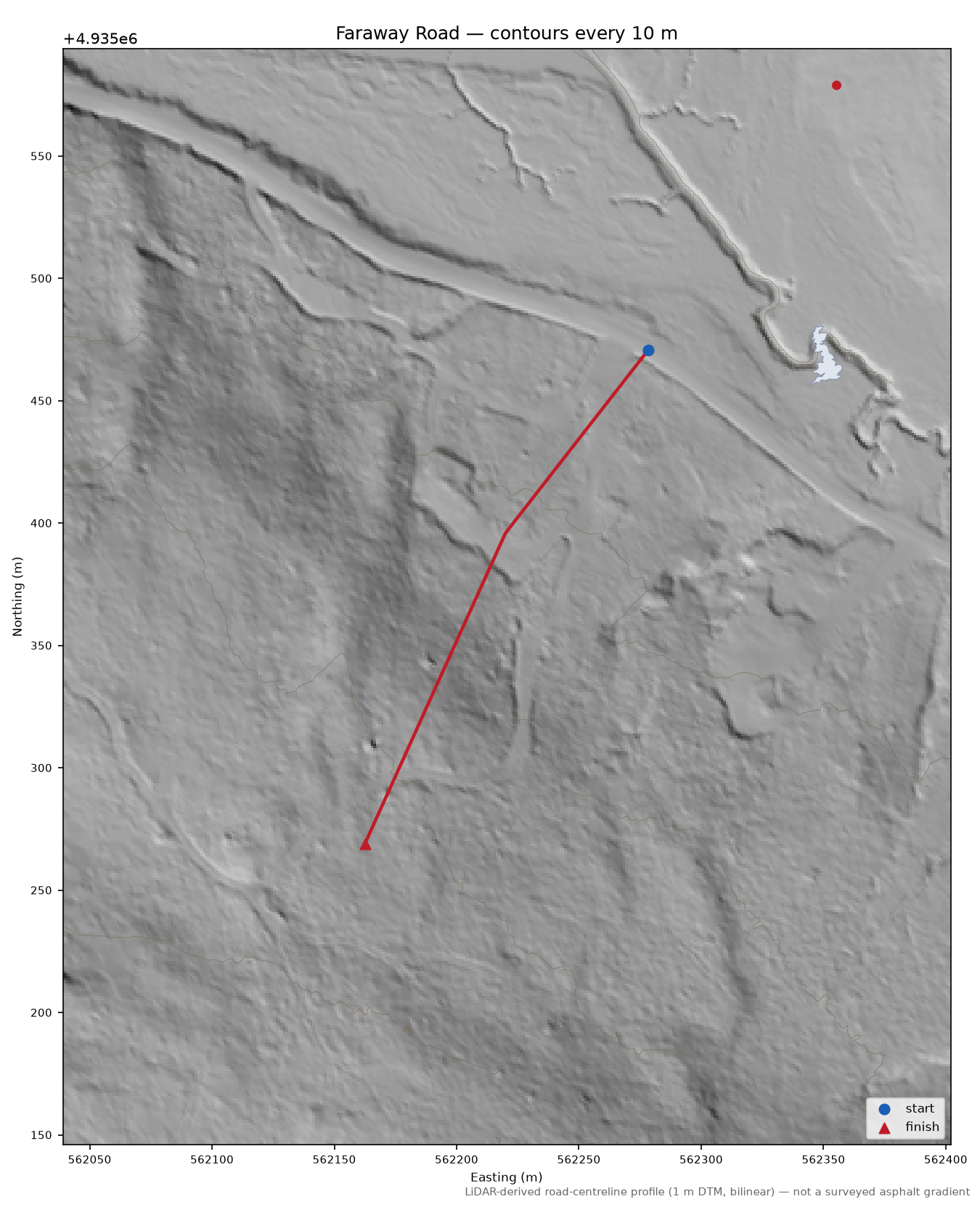 Faraway Road LiDAR hillshade map with contours