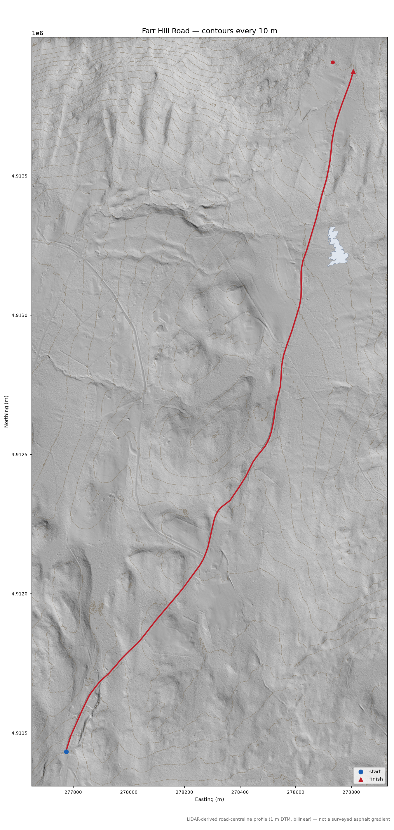 Farr Hill Road LiDAR hillshade map with contours