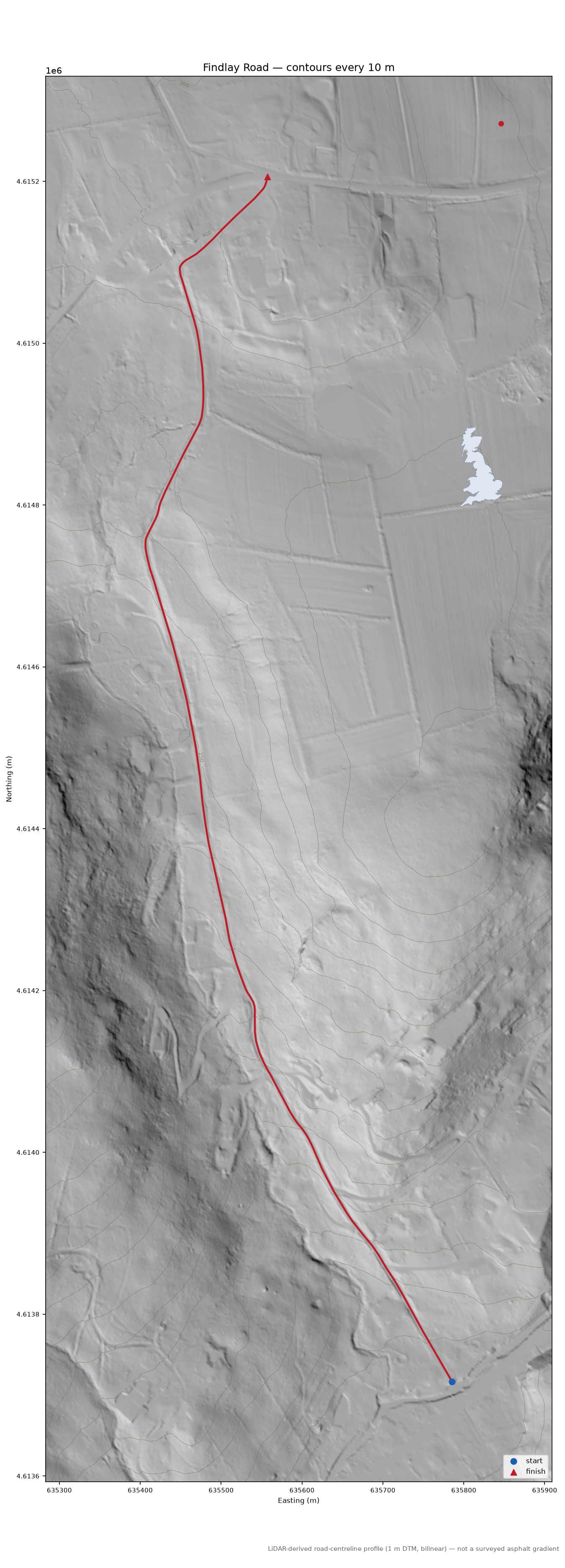 Findlay Road LiDAR hillshade map with contours