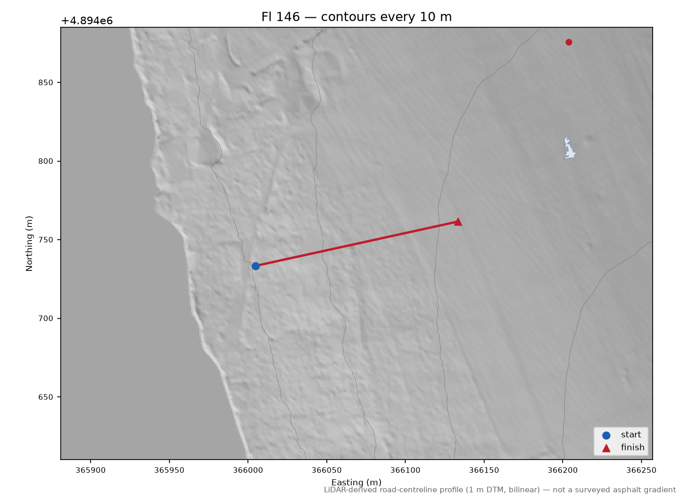 Fl 146 LiDAR hillshade map with contours