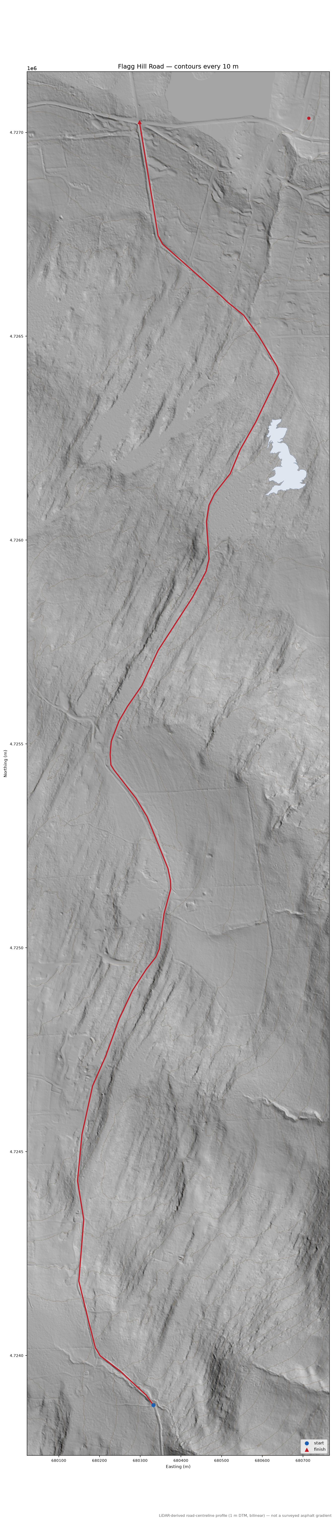 Flagg Hill Road LiDAR hillshade map with contours